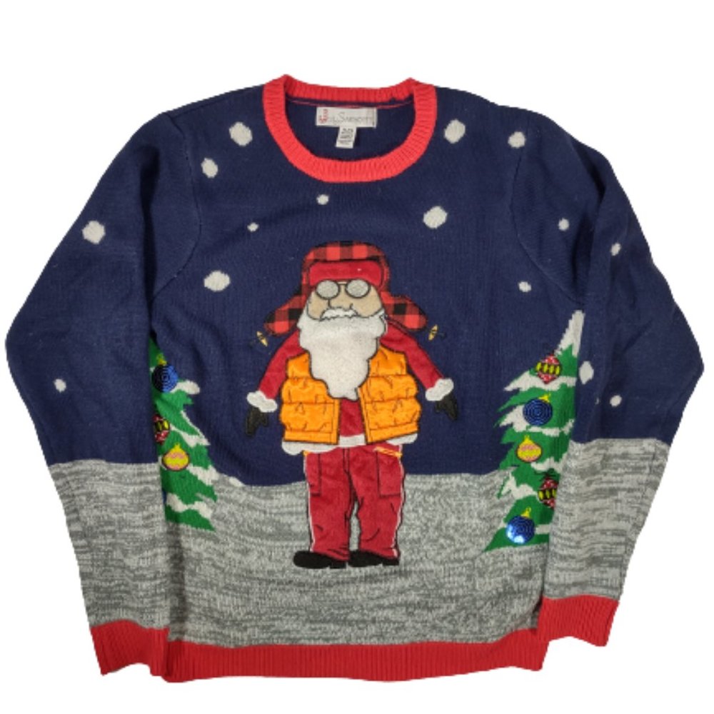 Jolly Sweaters Hunting/Camping Santa Ugly Christmas Sweater Men's Size XL